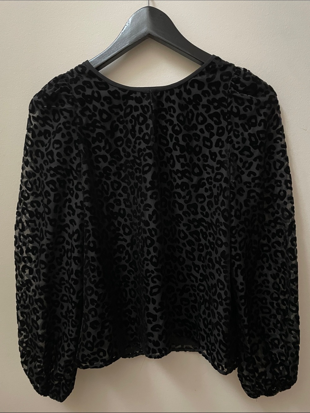 Banana Republic Black Leopard Print Velvet Burnout Top keyhole neckline